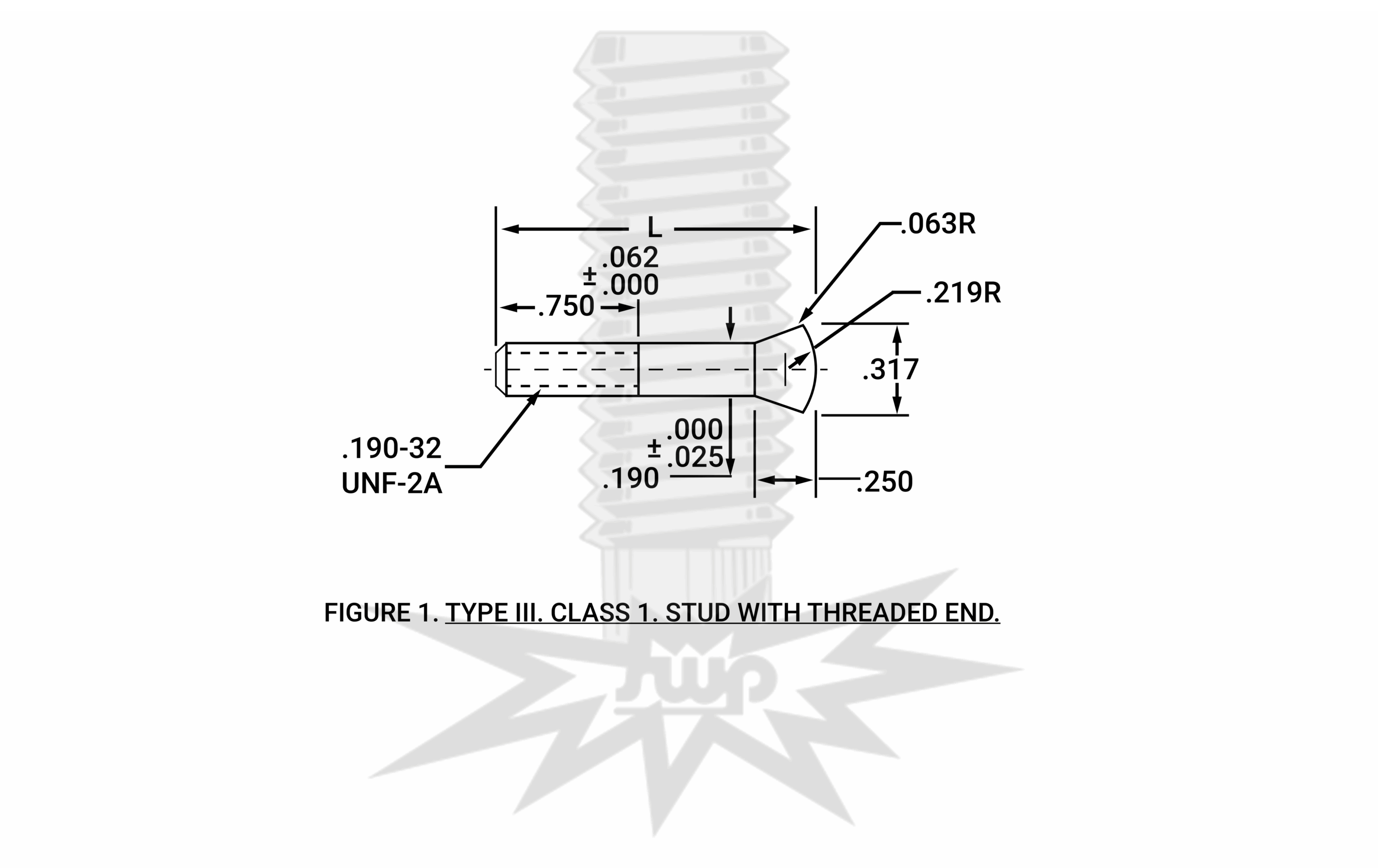 MIL-S-24149/2 TYPE III, CLASS 1, STUD WITH THREADED END