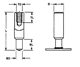 Tapped Studs Reduced Weld Base TPRB--1212 TPRB--782 TPRB--34112 TPRB--58112 TPRB--12112 TPRB--38112